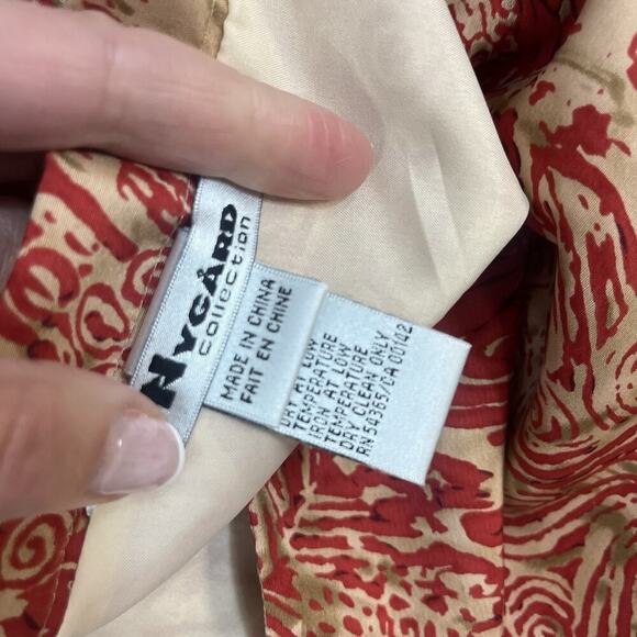 Nygard Collection Skirt size 8 Petite Dark Red Gold Silk Swirls Long Faux Wrap - Picture 11 of 11